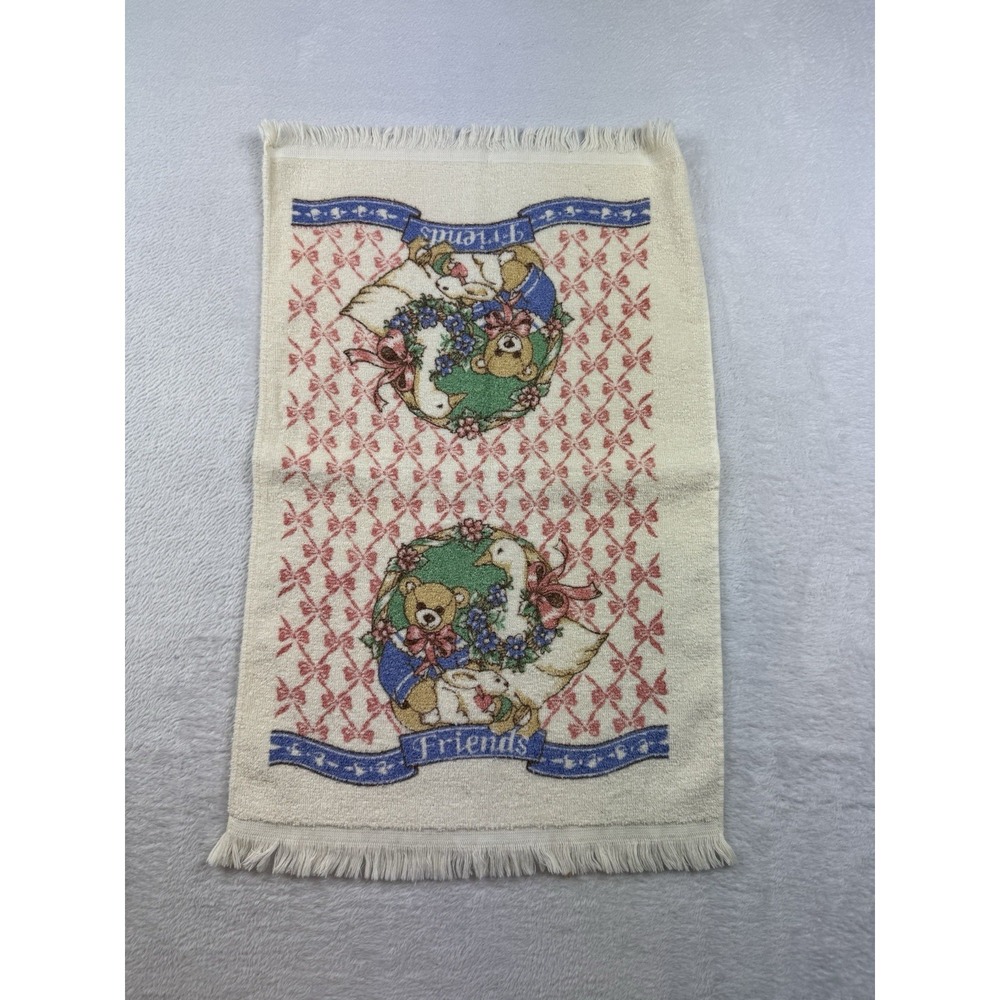 Vtg 90's Teddy Bear Friends Kitchen Towel Cannon USA Goose Bows‎ NEW Blue Pink